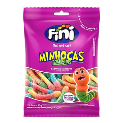 Bala de Gelatina Fini 90 g Minhocas Citric