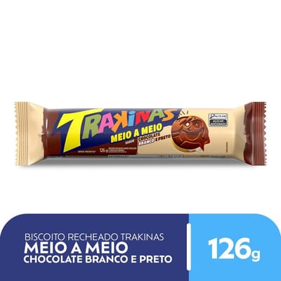 Biscoito Recheado Trakinas 126 g Chocolate Branco e Preto