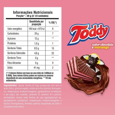 Biscoito Toddy Wafer 94 g Choco com Morango