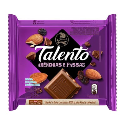 Chocolate Talento 85 g Amendoas Passas