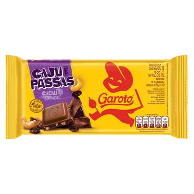 Chocoalate Garoto 80 g Caju Passas