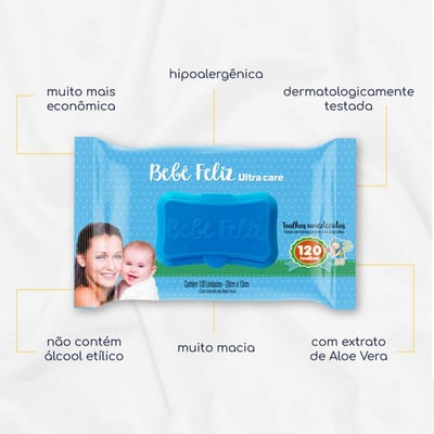 Toalha Umedecida Bebê Feliz 120 un Ultra