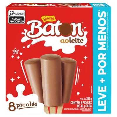 Sorvete Garoto 360 g Baton c/ 8 un