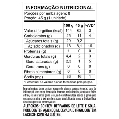 Sorvete Fini Tubes 360 g com 8 un